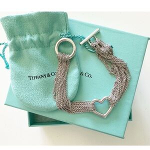 Tiffany & Co Multi Chain Mesh Open Heart Silver Toggle Bracelet COA